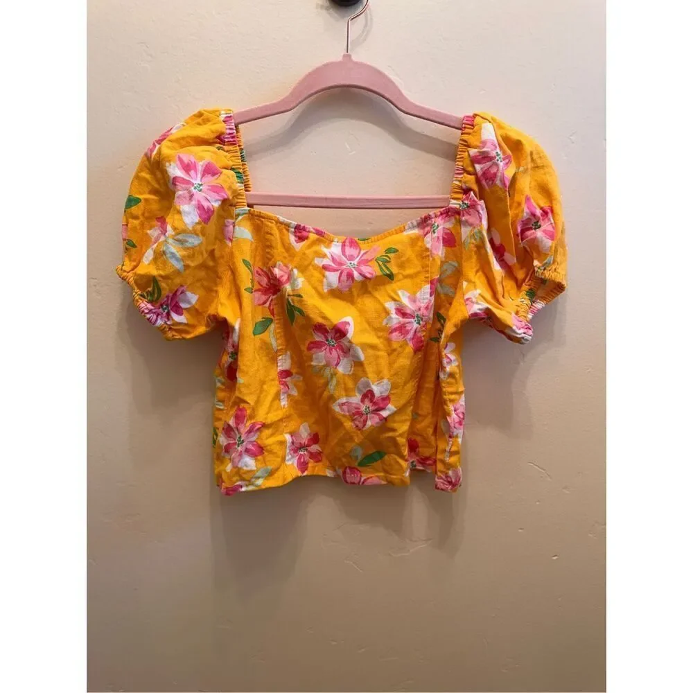 Old Navy Girls Yellow and Pink Hawaiian Print Top Size XXL or 18